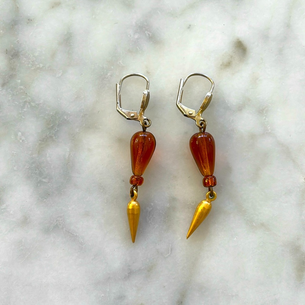 Dangle stone and gold drop earrings